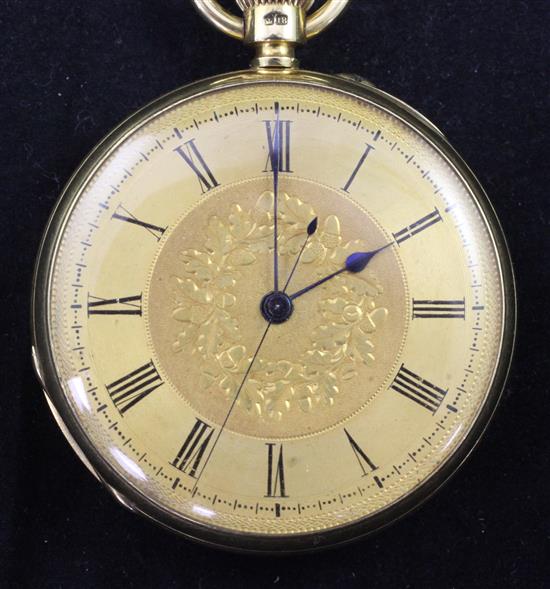 A late Victorian engine turned 18ct gold keyless pocket watch by Bracebridges, London,